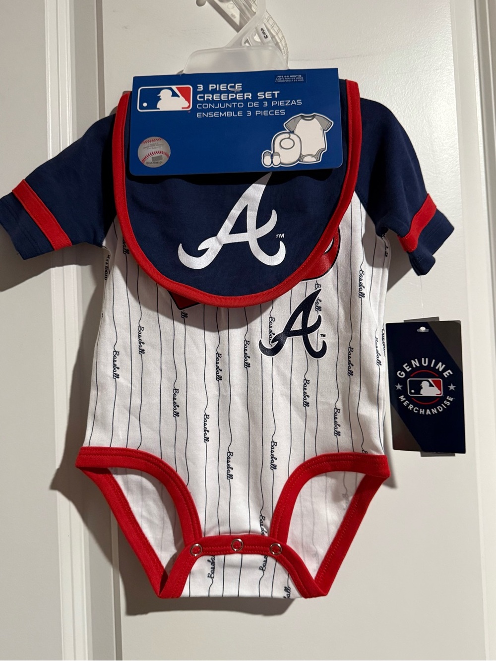MLB Atlanta Braves Navy White and Red Baby 3-Piece Bodysuit Set baseball new